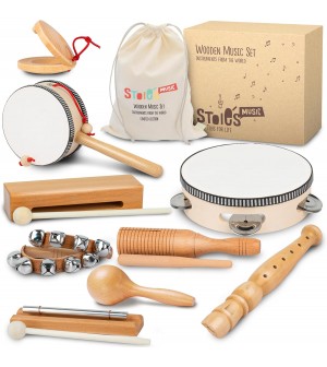 Stoie's Instrument de Musique Enfant en Bois Tambourin Bébé Batteries et Percussions pour Enfants Montessori Instruments de