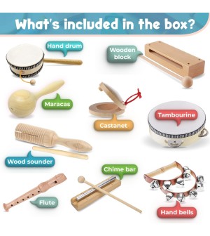 Stoie's Instrument de Musique Enfant en Bois Tambourin Bébé Batteries et Percussions pour Enfants Montessori Instruments de