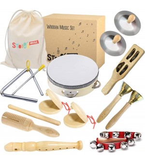 Stoie's Instrument de Musique Enfant en Bois Tambourin Bébé Batteries et Percussions pour Enfants Montessori Instruments de