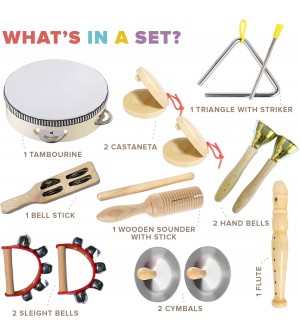 Stoie's Instrument de Musique Enfant en Bois Tambourin Bébé Batteries et Percussions pour Enfants Montessori Instruments de