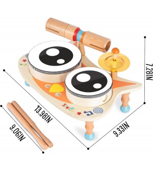 Stoie's Instrument de Musique Enfant en Bois Tambourin Bébé Batteries et Percussions pour Enfants Montessori Instruments de