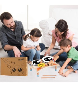 Stoie's Instrument de Musique Enfant en Bois Tambourin Bébé Batteries et Percussions pour Enfants Montessori Instruments de